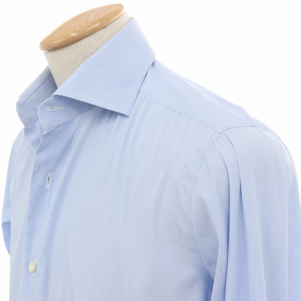 【中古】バルバ BARBA ストレッチ コットンナイロン ストライプ ワイドカラー ドレスシャツ ライトブルーxホワイト【サイズ38】【 状態ランクC 】【 メンズ 】