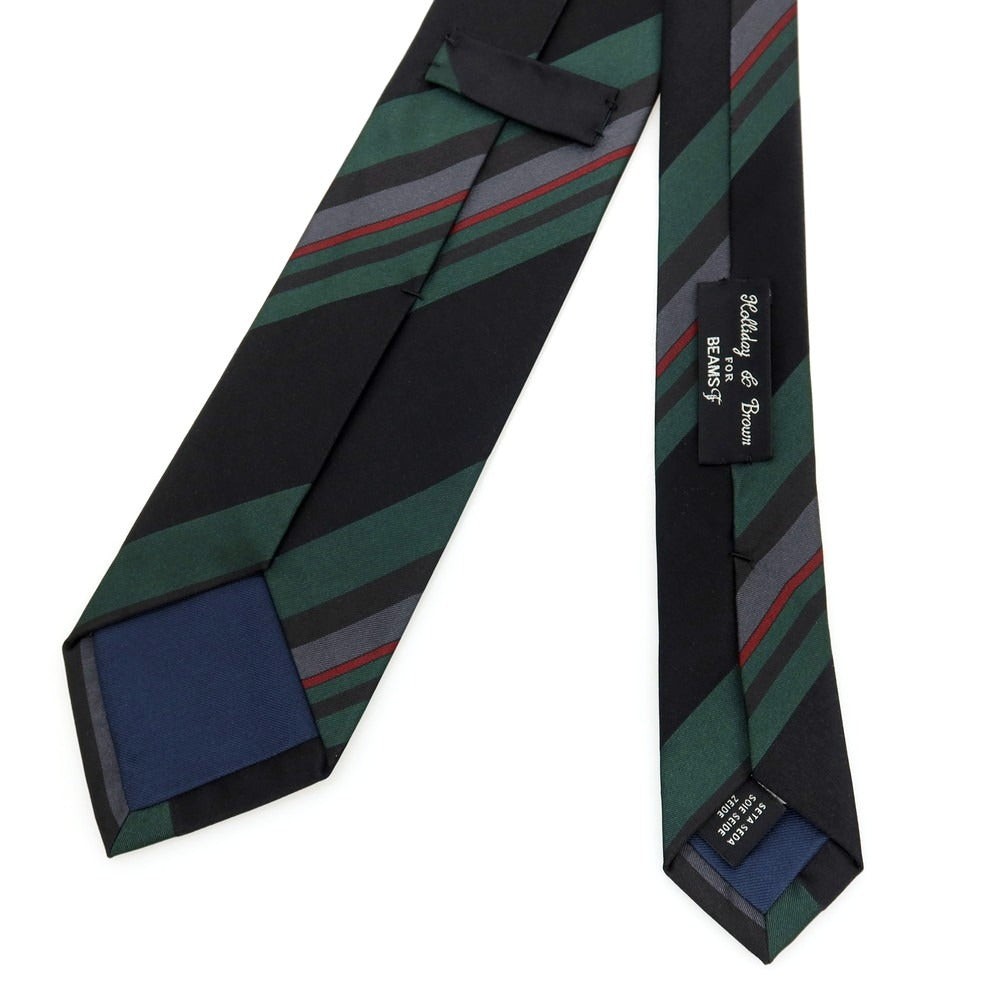 【中古】ホリデイ アンド ブラウン HOLLIDAY &amp; BROWN BEAMS F別注 シルク ストライプ柄ネクタイ ブラックxグリーン【 状態ランクB 】【 メンズ 】