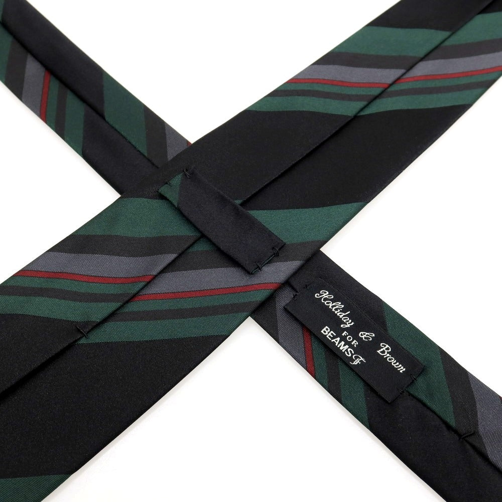 【中古】ホリデイ アンド ブラウン HOLLIDAY &amp; BROWN BEAMS F別注 シルク ストライプ柄ネクタイ ブラックxグリーン【 状態ランクB 】【 メンズ 】