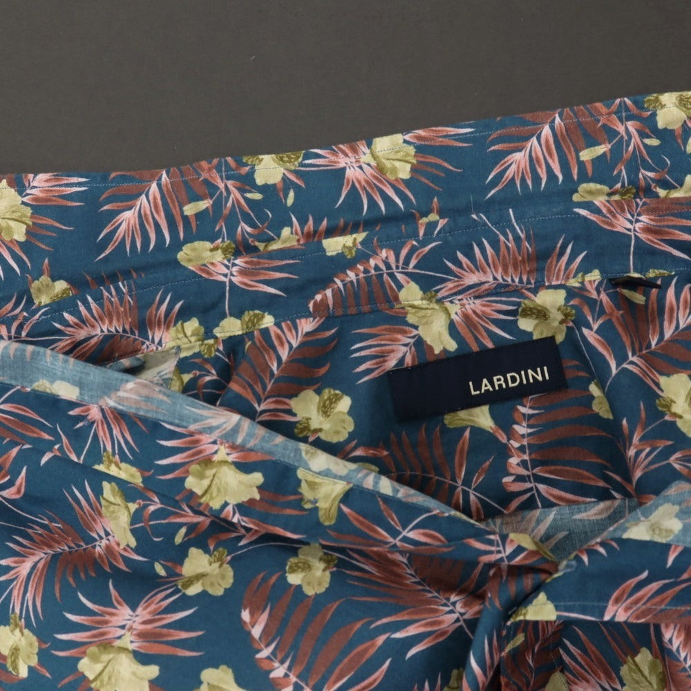 【中古】ラルディーニ LARDINI コットン ボタニカル柄 プリント レギュラーカラー カジュアルシャツ ダークブルーグリーンxピンク系【サイズ42】【 状態ランクB 】【 メンズ 】
