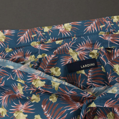 【中古】ラルディーニ LARDINI コットン ボタニカル柄 プリント レギュラーカラー カジュアルシャツ ダークブルーグリーンxピンク系【サイズ42】【 状態ランクB 】【 メンズ 】