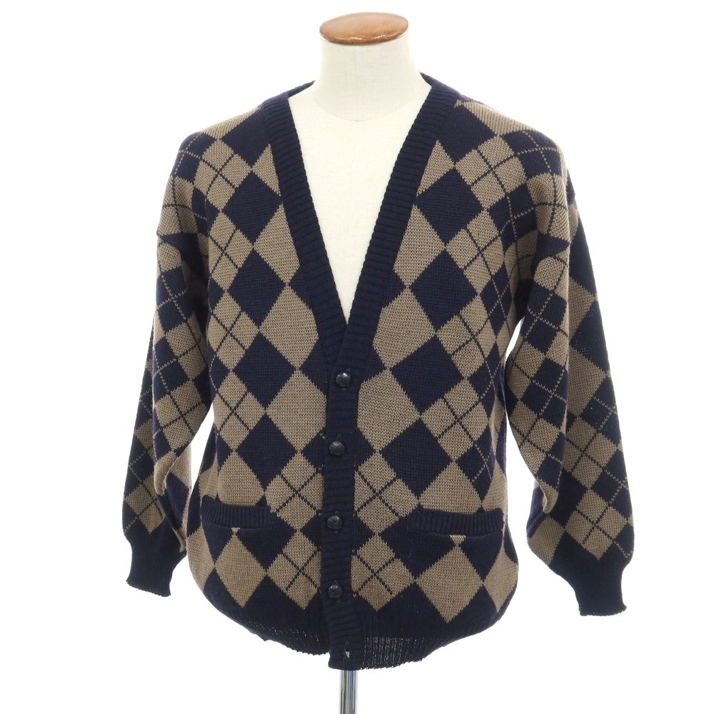 【中古】アクアスキュータム Aquascutum ミドルゲージ ウール アーガイル カーディガン アッシュブラウンxネイビー【サイズ38】【 状態ランクB 】【 メンズ 】