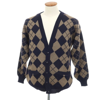 【中古】アクアスキュータム Aquascutum ミドルゲージ ウール アーガイル カーディガン アッシュブラウンxネイビー【サイズ38】【 状態ランクB 】【 メンズ 】