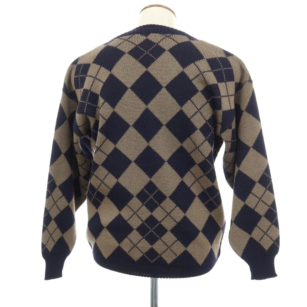 【中古】アクアスキュータム Aquascutum ミドルゲージ ウール アーガイル カーディガン アッシュブラウンxネイビー【サイズ38】【 状態ランクB 】【 メンズ 】