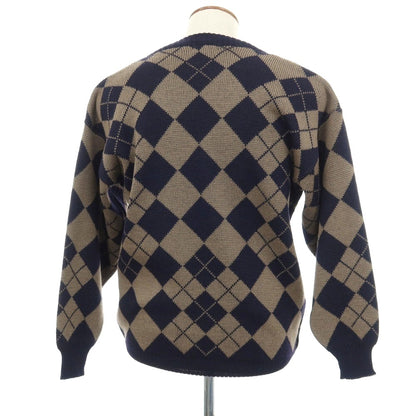 【中古】アクアスキュータム Aquascutum ミドルゲージ ウール アーガイル カーディガン アッシュブラウンxネイビー【サイズ38】【 状態ランクB 】【 メンズ 】