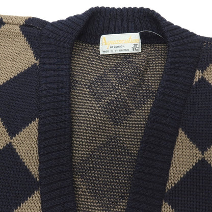 【中古】アクアスキュータム Aquascutum ミドルゲージ ウール アーガイル カーディガン アッシュブラウンxネイビー【サイズ38】【 状態ランクB 】【 メンズ 】