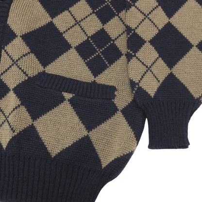 【中古】アクアスキュータム Aquascutum ミドルゲージ ウール アーガイル カーディガン アッシュブラウンxネイビー【サイズ38】【 状態ランクB 】【 メンズ 】