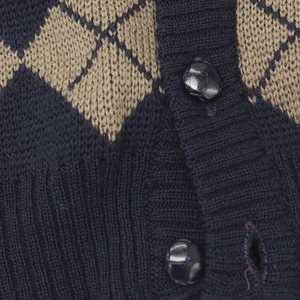 【中古】アクアスキュータム Aquascutum ミドルゲージ ウール アーガイル カーディガン アッシュブラウンxネイビー【サイズ38】【 状態ランクB 】【 メンズ 】