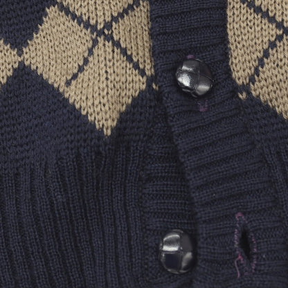 【中古】アクアスキュータム Aquascutum ミドルゲージ ウール アーガイル カーディガン アッシュブラウンxネイビー【サイズ38】【 状態ランクB 】【 メンズ 】