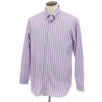 【中古】ブリオーニ Brioni コットン ストライプ ボタンダウン ドレスシャツ パープルxホワイト【サイズ4】【 状態ランクB 】【 メンズ 】