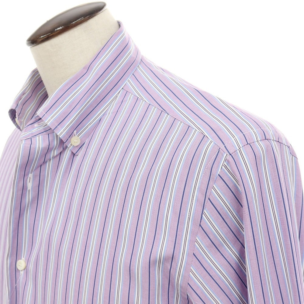 【中古】ブリオーニ Brioni コットン ストライプ ボタンダウン ドレスシャツ パープルxホワイト【サイズ4】【 状態ランクB 】【 メンズ 】
