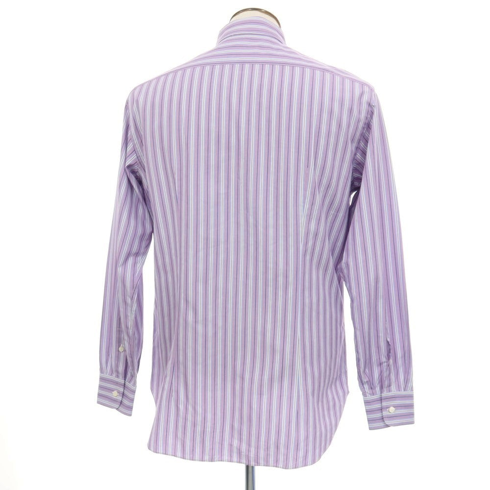 【中古】ブリオーニ Brioni コットン ストライプ ボタンダウン ドレスシャツ パープルxホワイト【サイズ4】【 状態ランクB 】【 メンズ 】