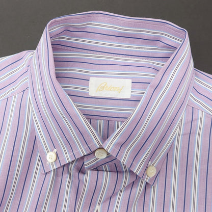 【中古】ブリオーニ Brioni コットン ストライプ ボタンダウン ドレスシャツ パープルxホワイト【サイズ4】【 状態ランクB 】【 メンズ 】
