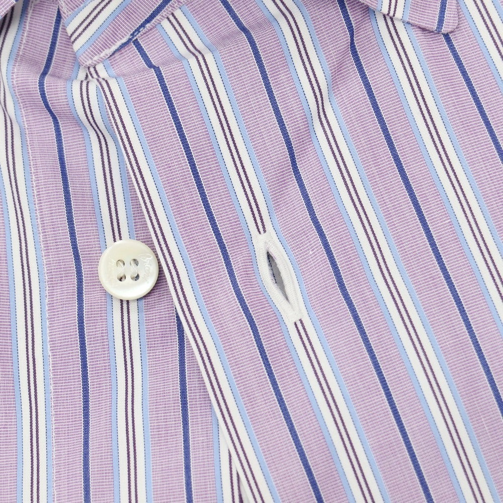 【中古】ブリオーニ Brioni コットン ストライプ ボタンダウン ドレスシャツ パープルxホワイト【サイズ4】【 状態ランクB 】【 メンズ 】