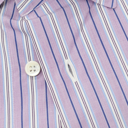 【中古】ブリオーニ Brioni コットン ストライプ ボタンダウン ドレスシャツ パープルxホワイト【サイズ4】【 状態ランクB 】【 メンズ 】