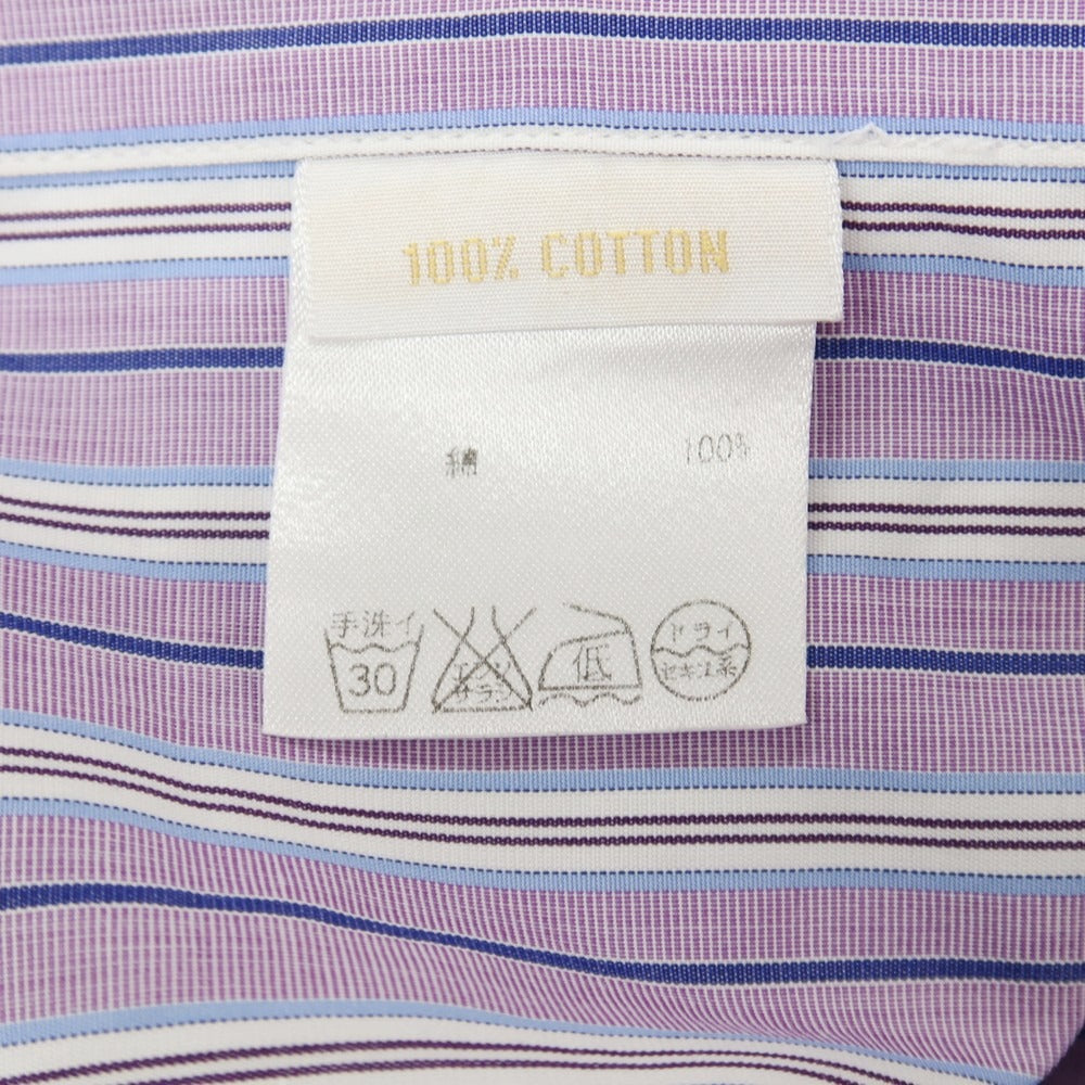 【中古】ブリオーニ Brioni コットン ストライプ ボタンダウン ドレスシャツ パープルxホワイト【サイズ4】【 状態ランクB 】【 メンズ 】