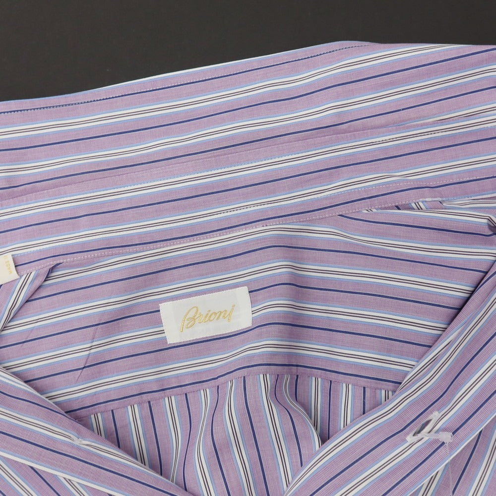 【中古】ブリオーニ Brioni コットン ストライプ ボタンダウン ドレスシャツ パープルxホワイト【サイズ4】【 状態ランクB 】【 メンズ 】