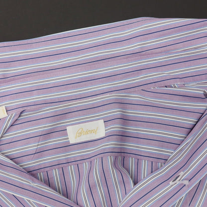 【中古】ブリオーニ Brioni コットン ストライプ ボタンダウン ドレスシャツ パープルxホワイト【サイズ4】【 状態ランクB 】【 メンズ 】