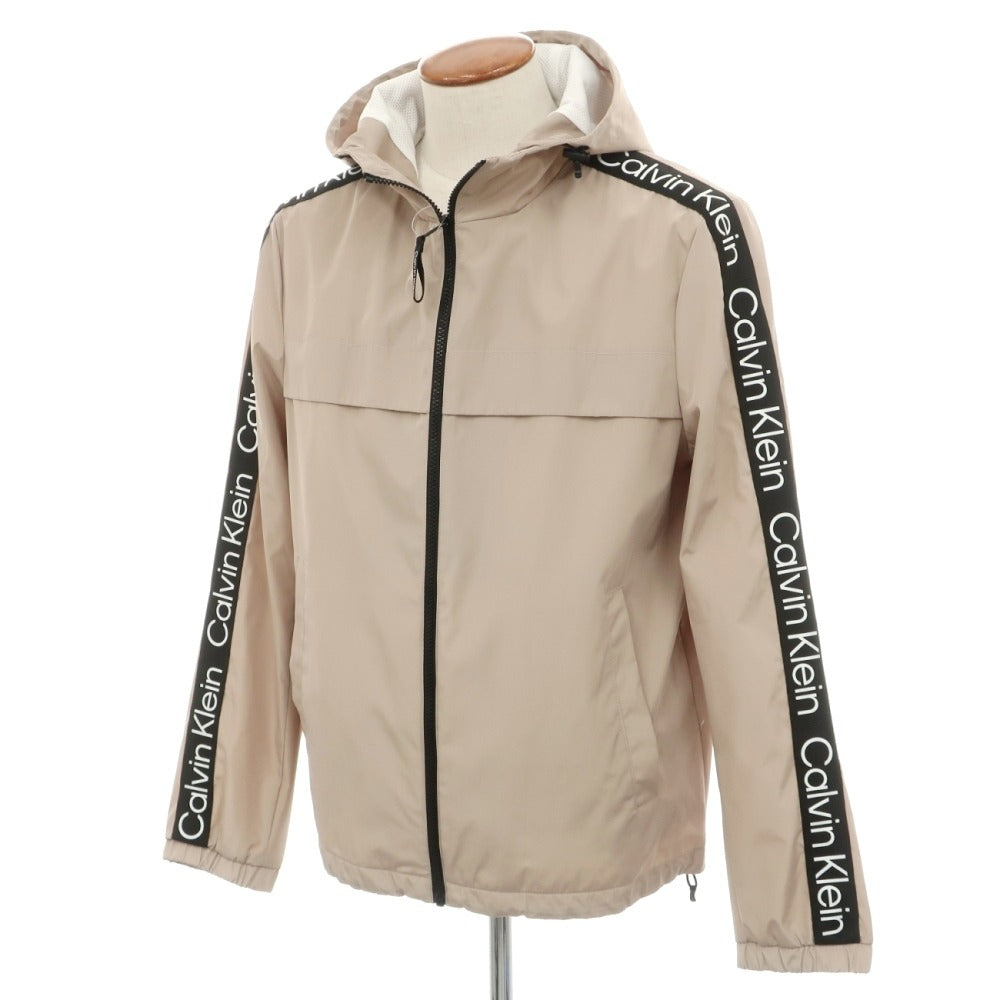 【中古】カルバンクライン Calvin Klein ポリエステル ロゴライン ジップアップ フーデッド シェルジャケット ベージュ【サイズM】【 状態ランクB 】【 メンズ 】