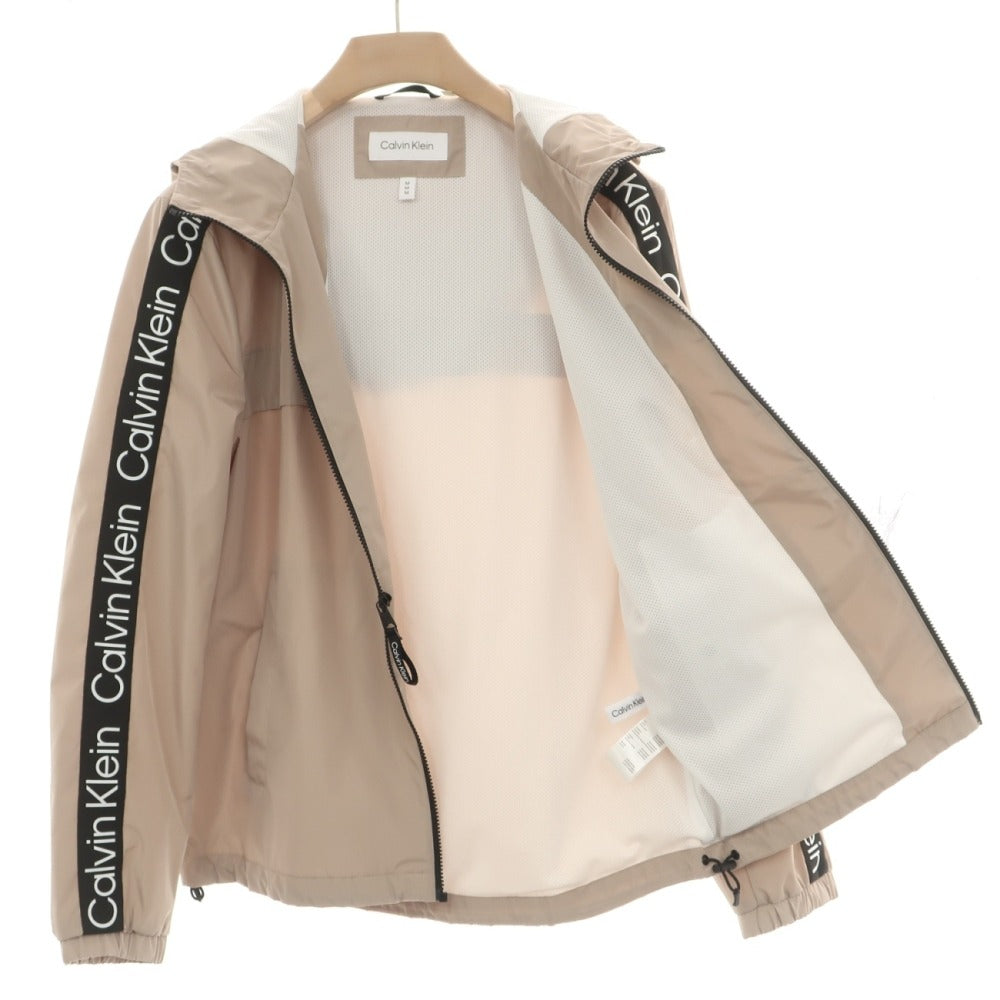 【中古】カルバンクライン Calvin Klein ポリエステル ロゴライン ジップアップ フーデッド シェルジャケット ベージュ【サイズM】【 状態ランクB 】【 メンズ 】