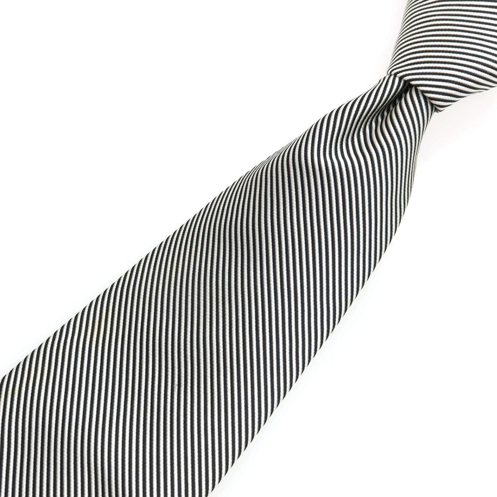 【中古】バーニーズニューヨーク BARNEYS NEWYORK シルク ストライプ柄ネクタイ ブラックxホワイト【 状態ランクC 】【 メンズ 】