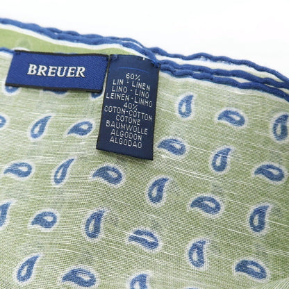 【中古】ブリューワー BREUER リネンコットン ペイズリー プリント ポケットチーフ グラスグリーンxネイビーブルー【 状態ランクC 】【 メンズ 】