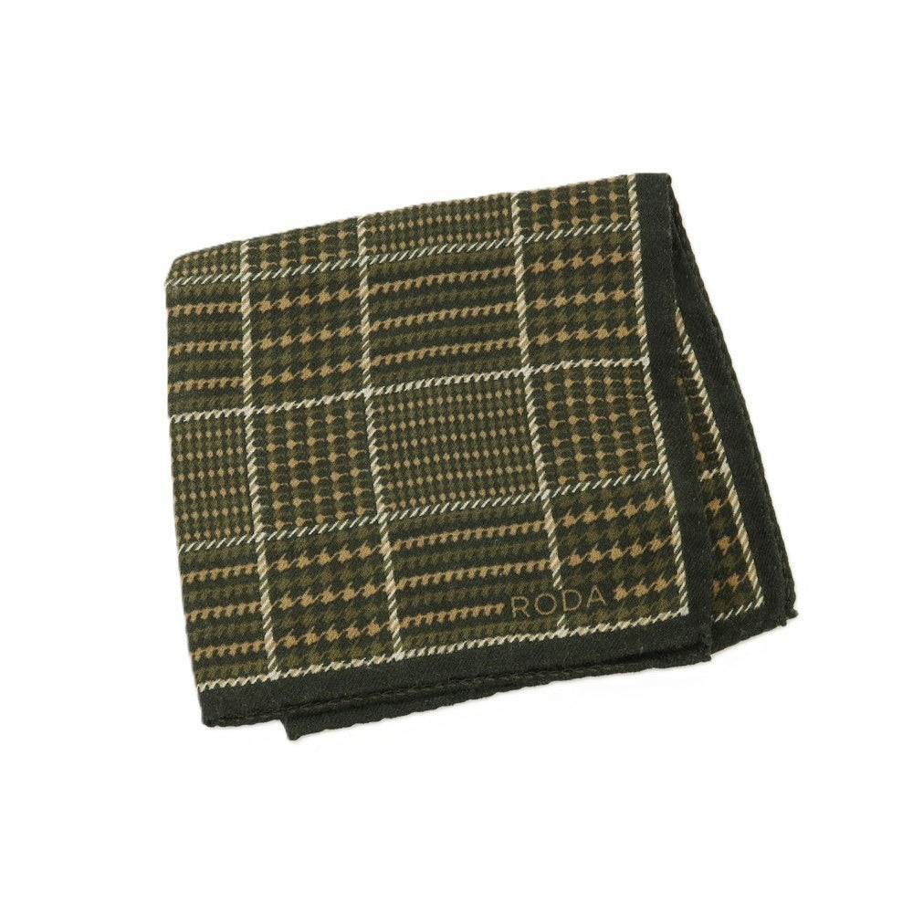 【中古】ロダ RODA ウールシルク チェック プリント ポケットチーフ オリーブグリーンxブラウンベージュ【 状態ランクB 】【 メンズ 】