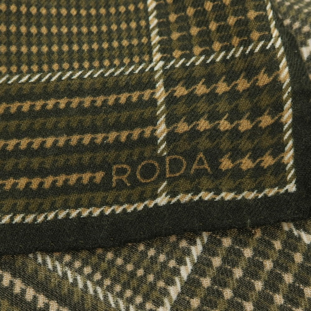 【中古】ロダ RODA ウールシルク チェック プリント ポケットチーフ オリーブグリーンxブラウンベージュ【 状態ランクB 】【 メンズ 】