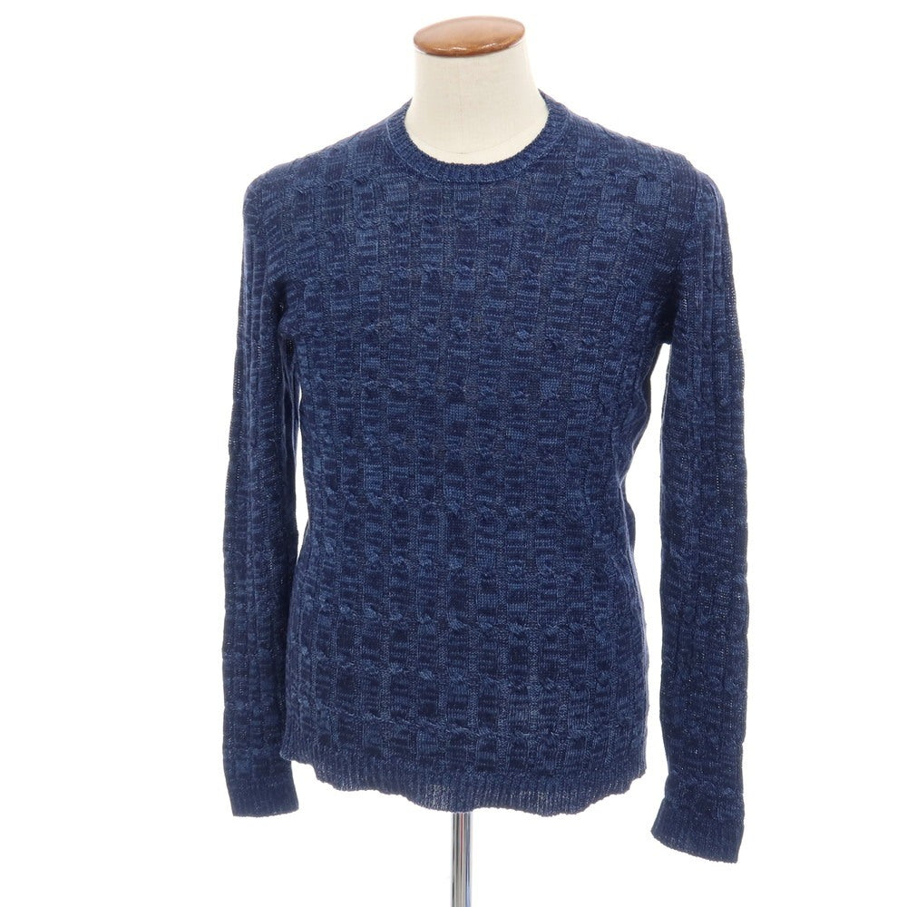 【中古】ロベルトコリーナ ROBERTO COLLINA リネンコットン ケーブル編み クルーネック プルオーバーニット ネイビー【サイズ48】【 状態ランクB 】【 メンズ 】