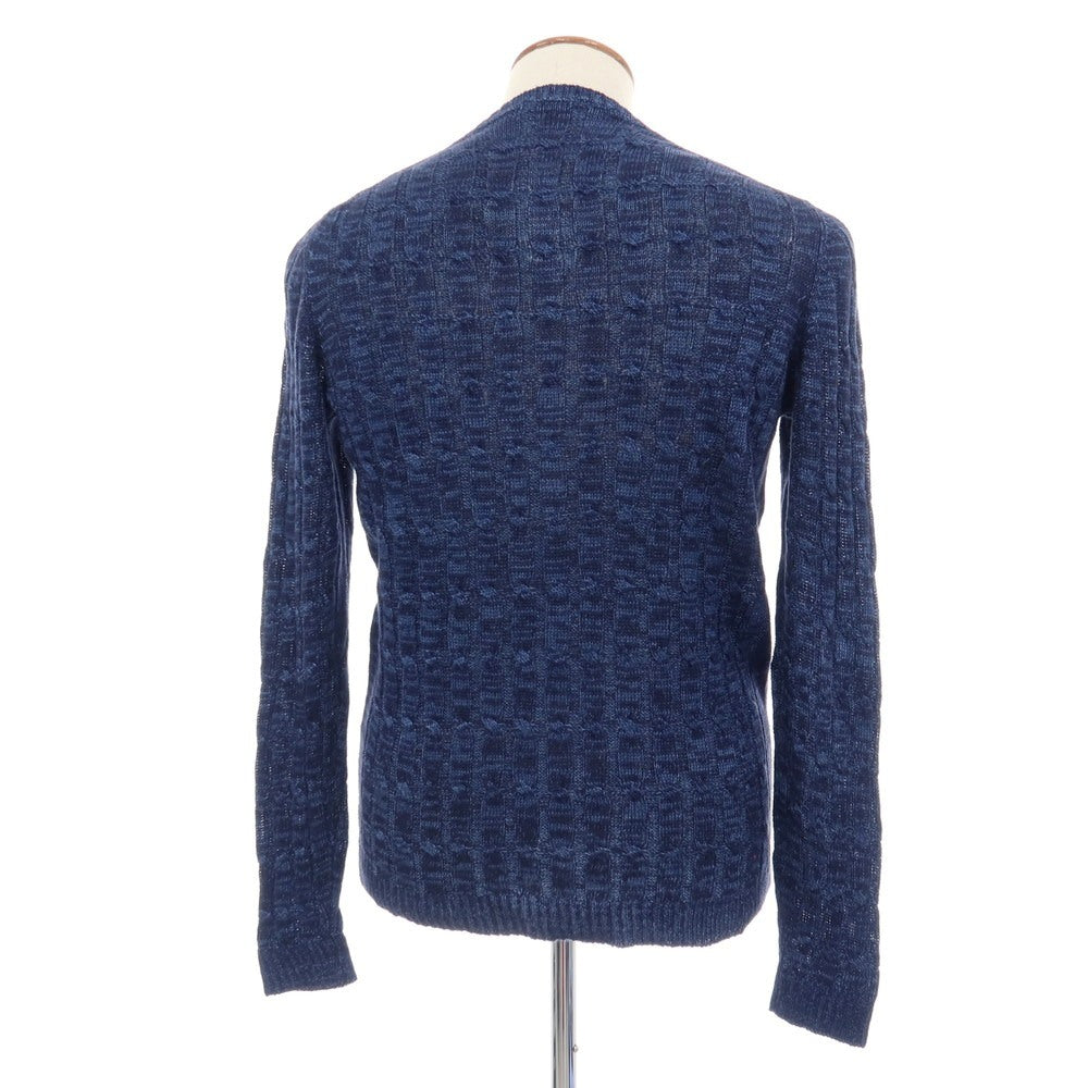 【中古】ロベルトコリーナ ROBERTO COLLINA リネンコットン ケーブル編み クルーネック プルオーバーニット ネイビー【サイズ48】【 状態ランクB 】【 メンズ 】
