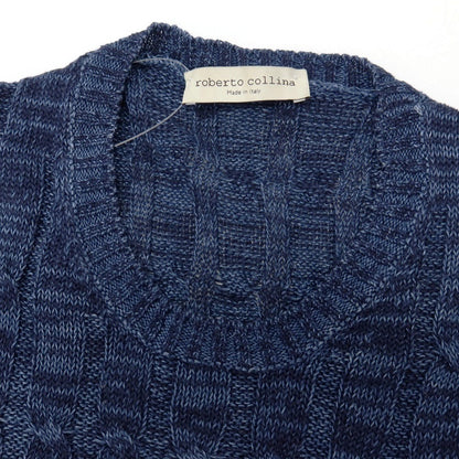 【中古】ロベルトコリーナ ROBERTO COLLINA リネンコットン ケーブル編み クルーネック プルオーバーニット ネイビー【サイズ48】【 状態ランクB 】【 メンズ 】