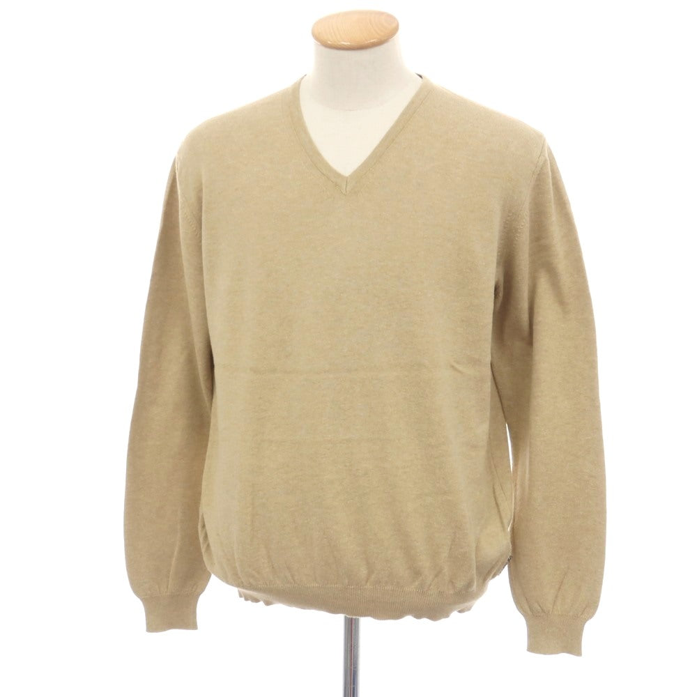 【中古】バーバリーロンドン BURBERRY LONDON ハイゲージ コットン Vネック プルオーバーニット ベージュ【サイズS】【 状態ランクC 】【 メンズ 】