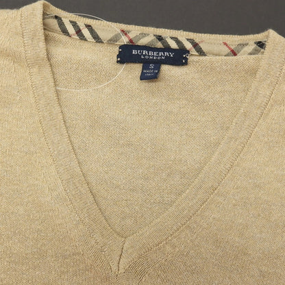 【中古】バーバリーロンドン BURBERRY LONDON ハイゲージ コットン Vネック プルオーバーニット ベージュ【サイズS】【 状態ランクC 】【 メンズ 】