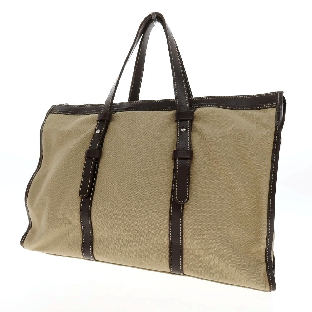 【中古】フランクダニエル FRANK DANIEL キャンバス レザー ブリーフケース ベージュxブラウン【 状態ランクC 】【 メンズ 】