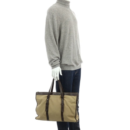 【中古】フランクダニエル FRANK DANIEL キャンバス レザー ブリーフケース ベージュxブラウン【 状態ランクC 】【 メンズ 】