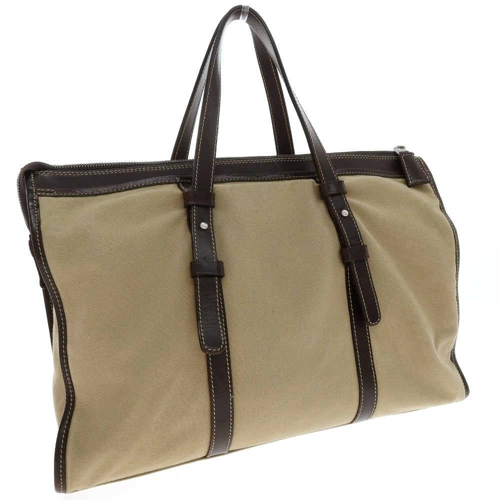 【中古】フランクダニエル FRANK DANIEL キャンバス レザー ブリーフケース ベージュxブラウン【 状態ランクC 】【 メンズ 】