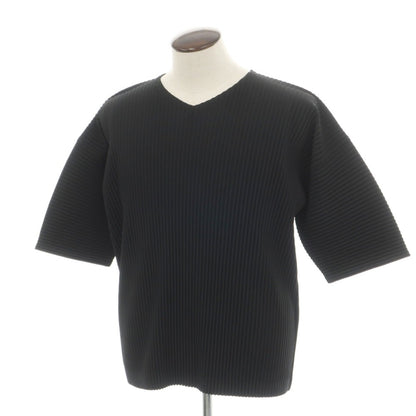【中古】オム プリッセ イッセイミヤケ HOMME PLISSE ISSEY MIYAKE 2026年秋冬 プリーツ Ｖネック 半袖カットソー ブラック【サイズ表記なし（L位）】【 状態ランクA 】【 メンズ 】