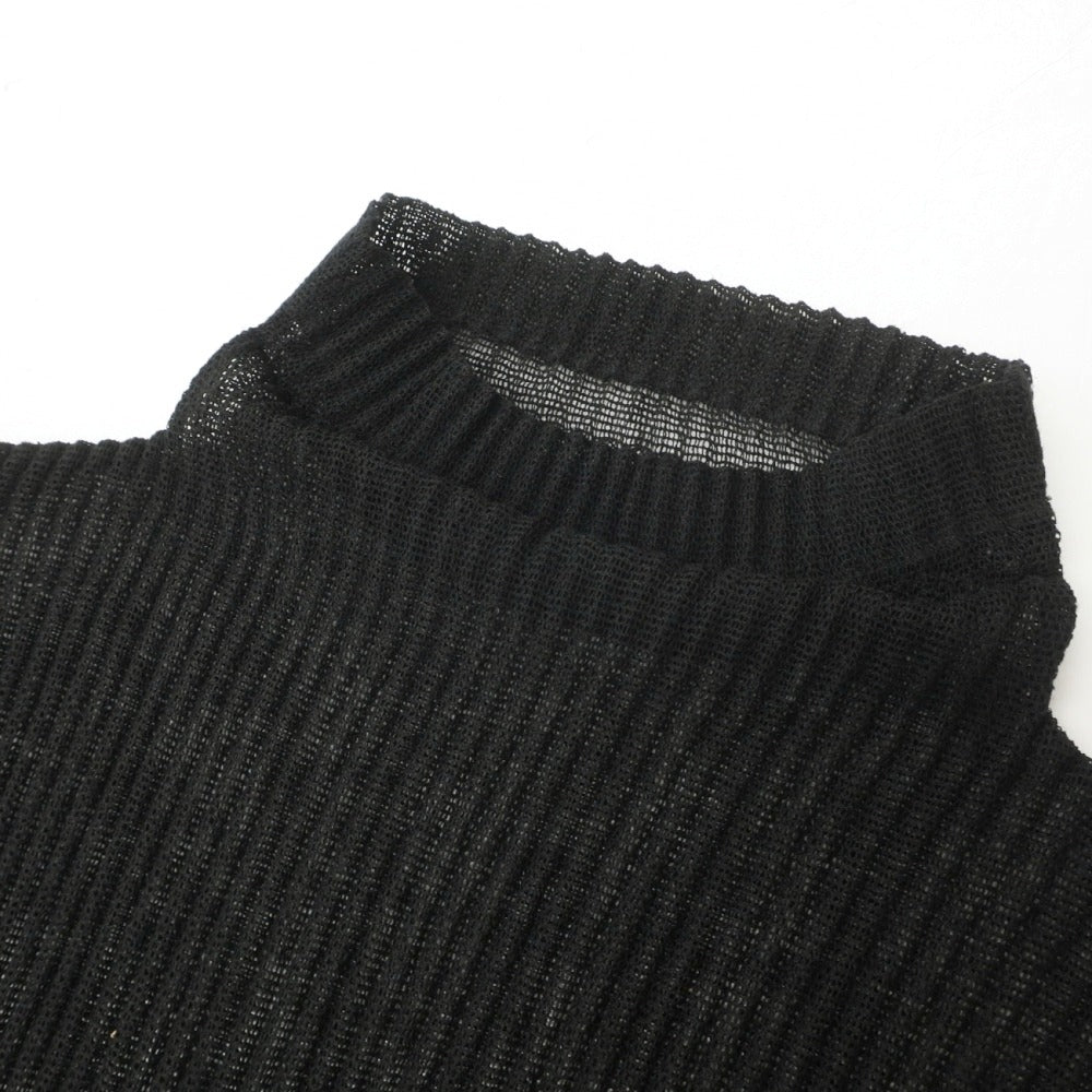 【中古】オム プリッセ イッセイミヤケ HOMME PLISSE ISSEY MIYAKE 2026年秋冬 プリーツ メッシュ オフタートル 長袖カットソー ブラック【サイズ表記なし（L位）】【 状態ランクA 】【 メンズ 】