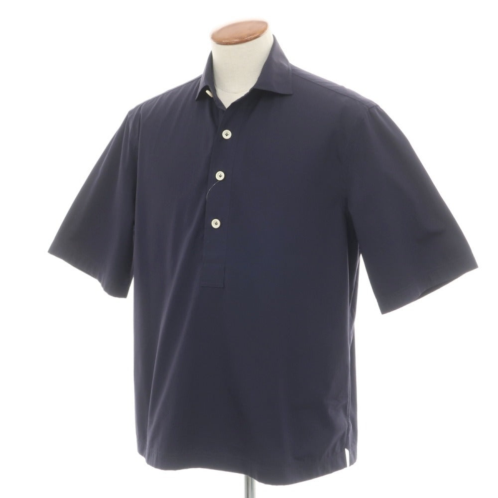 【中古】ラルディーニ LARDINI コットン ワイドカラー プルオーバー 半袖シャツ ネイビー【サイズM】【 状態ランクB 】【 メンズ 】