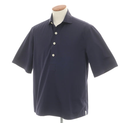 【中古】ラルディーニ LARDINI コットン ワイドカラー プルオーバー 半袖シャツ ネイビー【サイズM】【 状態ランクB 】【 メンズ 】