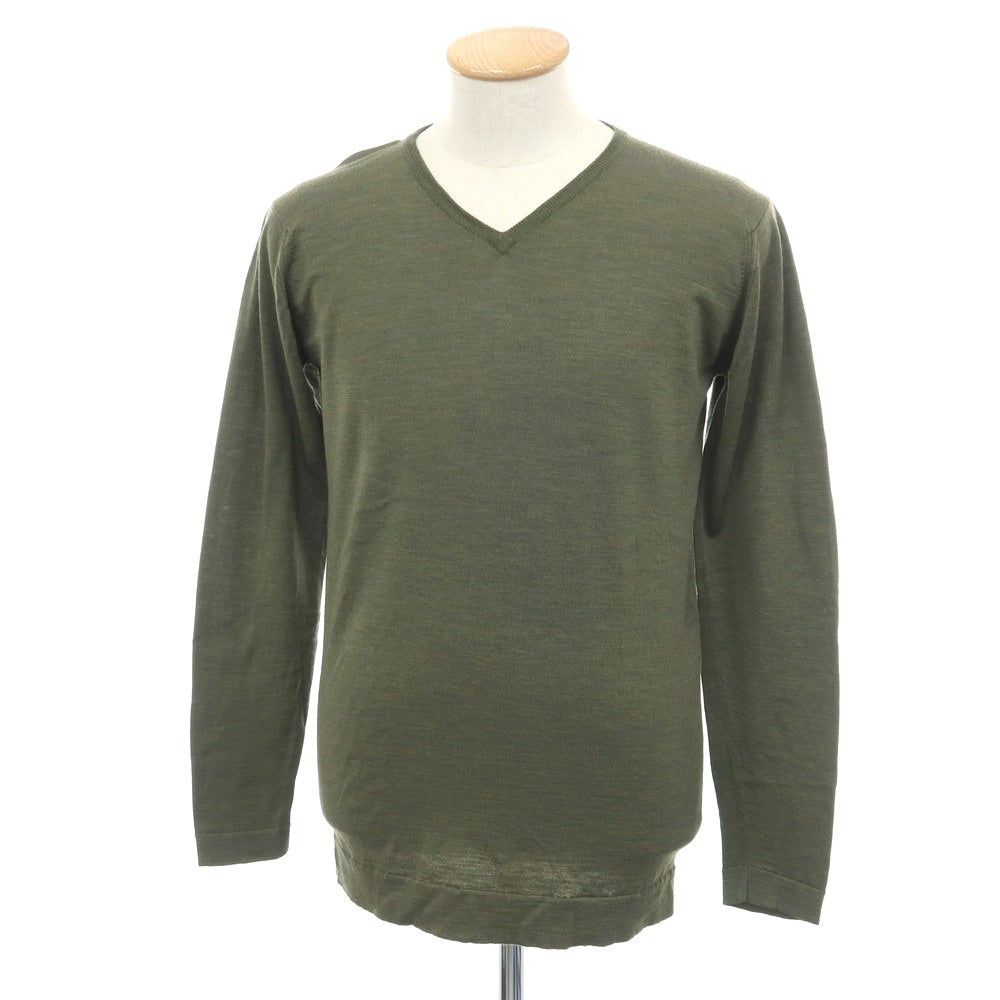 【中古】ジョンスメドレー JOHN SMEDLEY ハイゲージ ウール Vネック プルオーバーニット オリーブグリーン【サイズS】【 状態ランクB 】【 メンズ 】