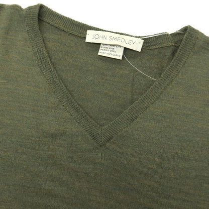 【中古】ジョンスメドレー JOHN SMEDLEY ハイゲージ ウール Vネック プルオーバーニット オリーブグリーン【サイズS】【 状態ランクB 】【 メンズ 】
