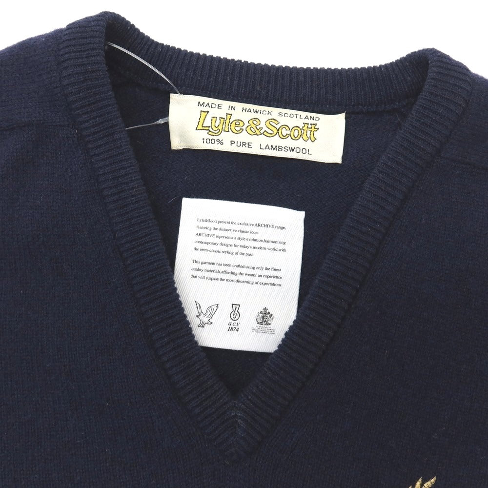 【中古】ライルアンドスコット LYLE&amp;SCOTT ピュア ラムズウール Vネック プルオーバーニット ネイビー【サイズS】【 状態ランクC 】【 メンズ 】