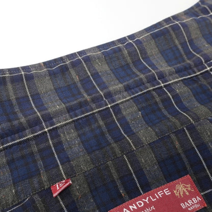 【中古】バルバ ダンディライフ BARBA DANDY LIFE コットン チェック ホリゾンタルカラー カジュアルシャツ ネイビーxグレー【サイズ38】【 状態ランクB 】【 メンズ 】