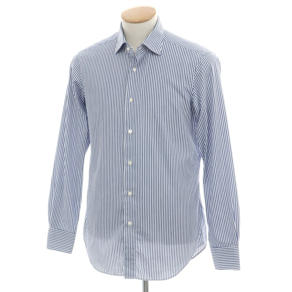 【中古】メイカーズシャツ カマクラ Makers Shirt 鎌倉 Easy Care PALPA ストライプ セミワイドカラー ドレスシャツ ブルーxホワイト【サイズ38】【 状態ランクB 】【 メンズ 】