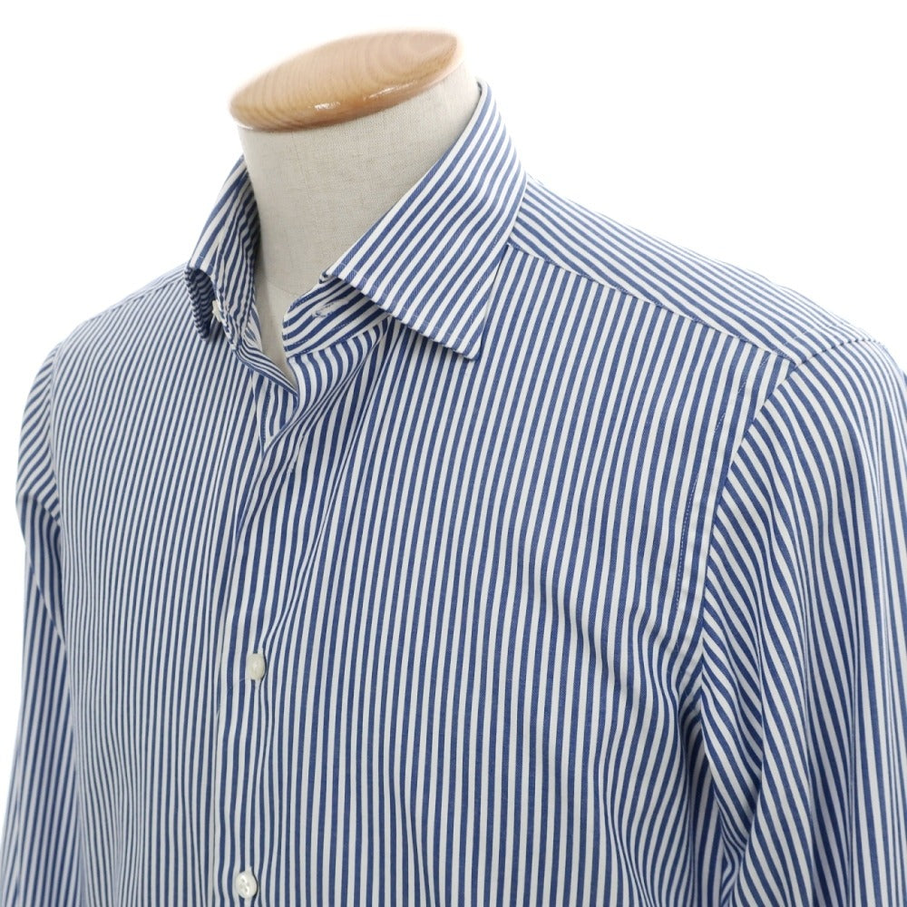 【中古】メイカーズシャツ カマクラ Makers Shirt 鎌倉 Easy Care PALPA ストライプ セミワイドカラー ドレスシャツ ブルーxホワイト【サイズ38】【 状態ランクB 】【 メンズ 】
