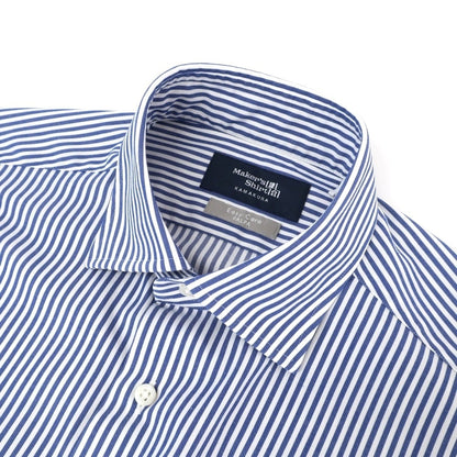 【中古】メイカーズシャツ カマクラ Makers Shirt 鎌倉 Easy Care PALPA ストライプ セミワイドカラー ドレスシャツ ブルーxホワイト【サイズ38】【 状態ランクB 】【 メンズ 】