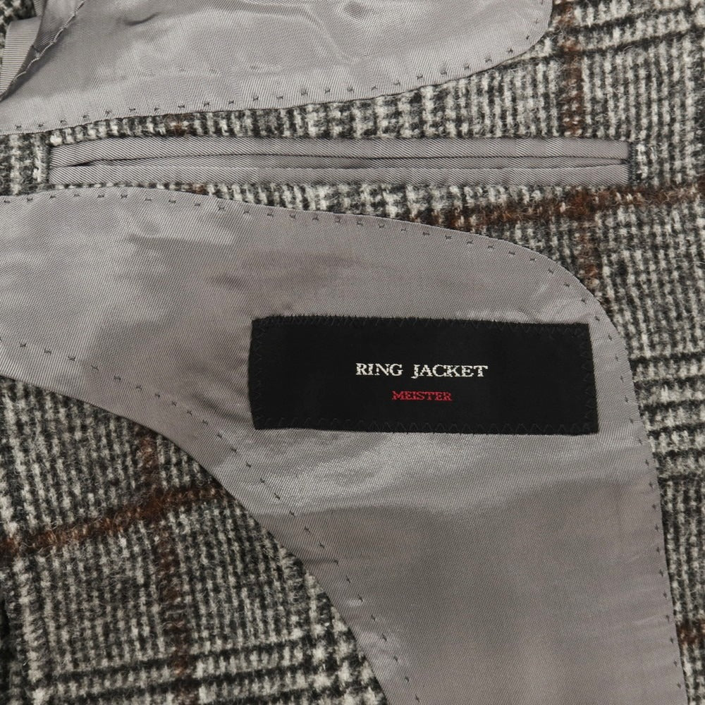 【中古】リングヂャケット RING JACKET MEISTER アルパカウールナイロン チェック 3B テーラードジャケット グレーxブラウン【サイズ46】【 状態ランクA 】【 メンズ 】