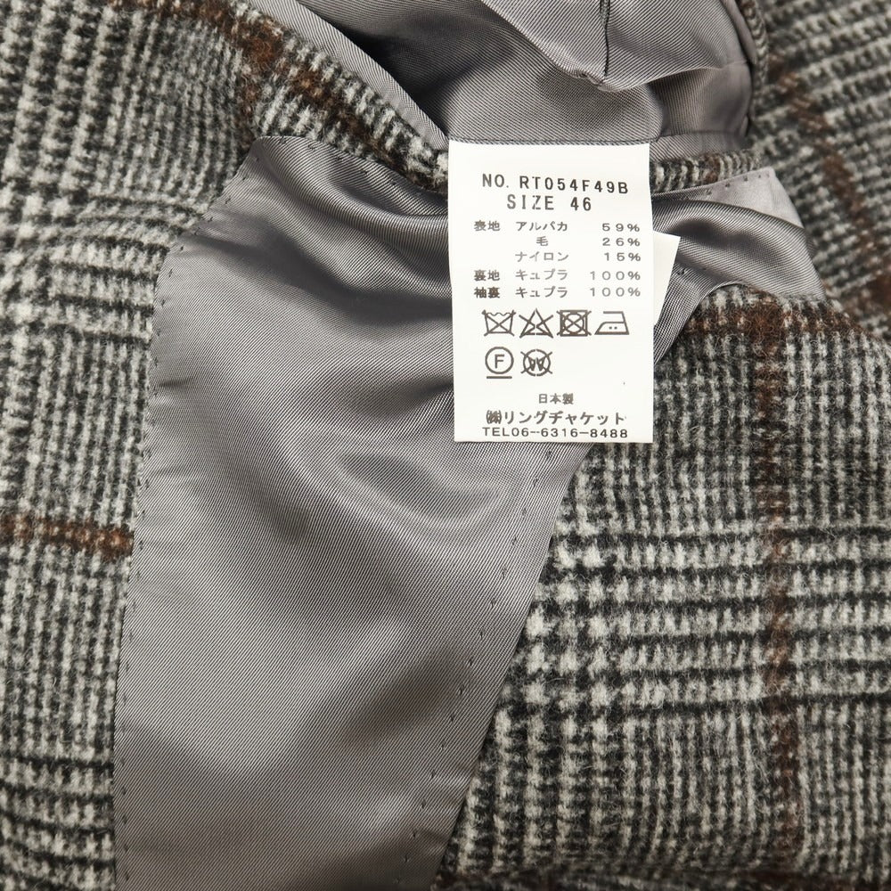 【中古】リングヂャケット RING JACKET MEISTER アルパカウールナイロン チェック 3B テーラードジャケット グレーxブラウン【サイズ46】【 状態ランクA 】【 メンズ 】