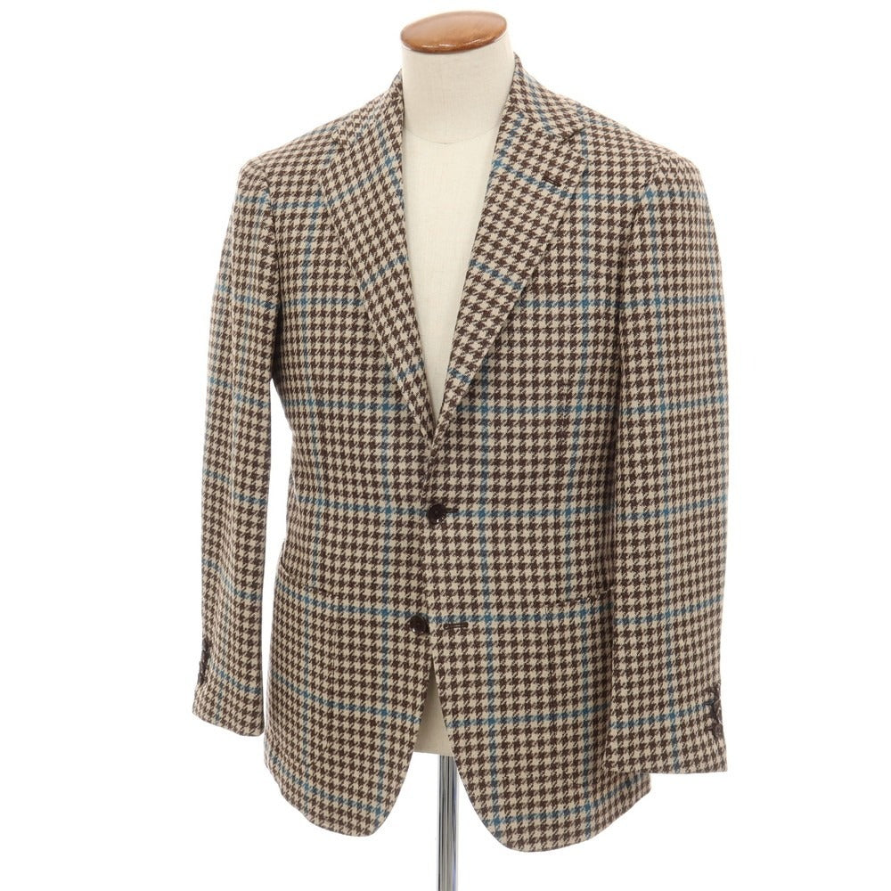 【中古】リングヂャケット RING JACKET ウールシルク チェック 3B テーラードジャケット ベージュxブラウン【サイズ46】【 状態ランクA 】【 メンズ 】